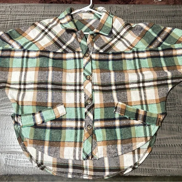 Women's Plaid Button-Down Shirt - Green, Brown, White - Picture 7 of 12